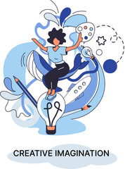 Creative mind, imagination or brainstorm or originative idea concept. Creative imagination. Phantasy space and creativity. Phantasy flow and creativity metaphor, fantasies in mind. Vision development