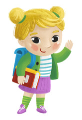 cartoon child kid girl pupil going to school learning childhood illustration for children