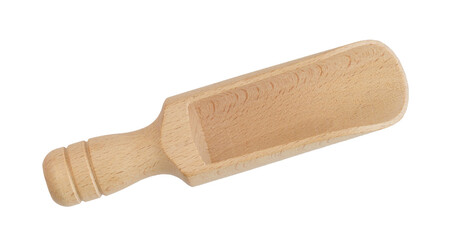 Wooden measuring scoop spoon front top view, png isolated on transparent background