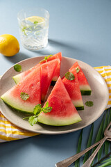 Fresh slices of watermelon in a plate. Summer abstract food