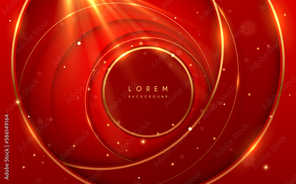 Poster red and gold circle shapes background with light effect