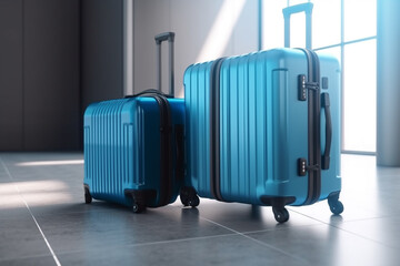 suitcase travel luggage in airport 3d render