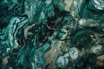 Close Up of a Striking Green and Gold Marble Surface created with Generative AI technology