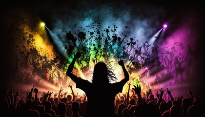 Rainbow Celebration with a Multi-Colored Show Crowd in Full Swing Generated by AI