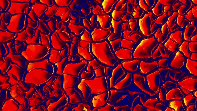 Megagons and cracks dynamic background. Illustration of thermal image.