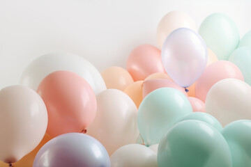 Pastel tone colors of balloon on white  background with copy space. generative ai.