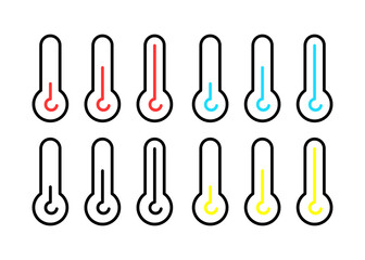 Thermometers. Line icon, colored, set of thermometer icons. Vector.