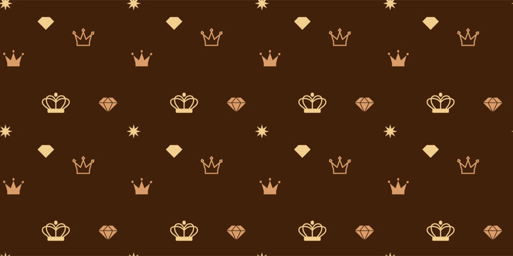 Vector seamless pattern with beautiful jewelry on color background. Flat line art style design of seamless pattern with crown, diamond, star