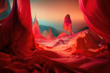 A dreamy and abstract landscape with vibrant colors and surreal shapes, featuring a mysterious atmosphere - Generative AI