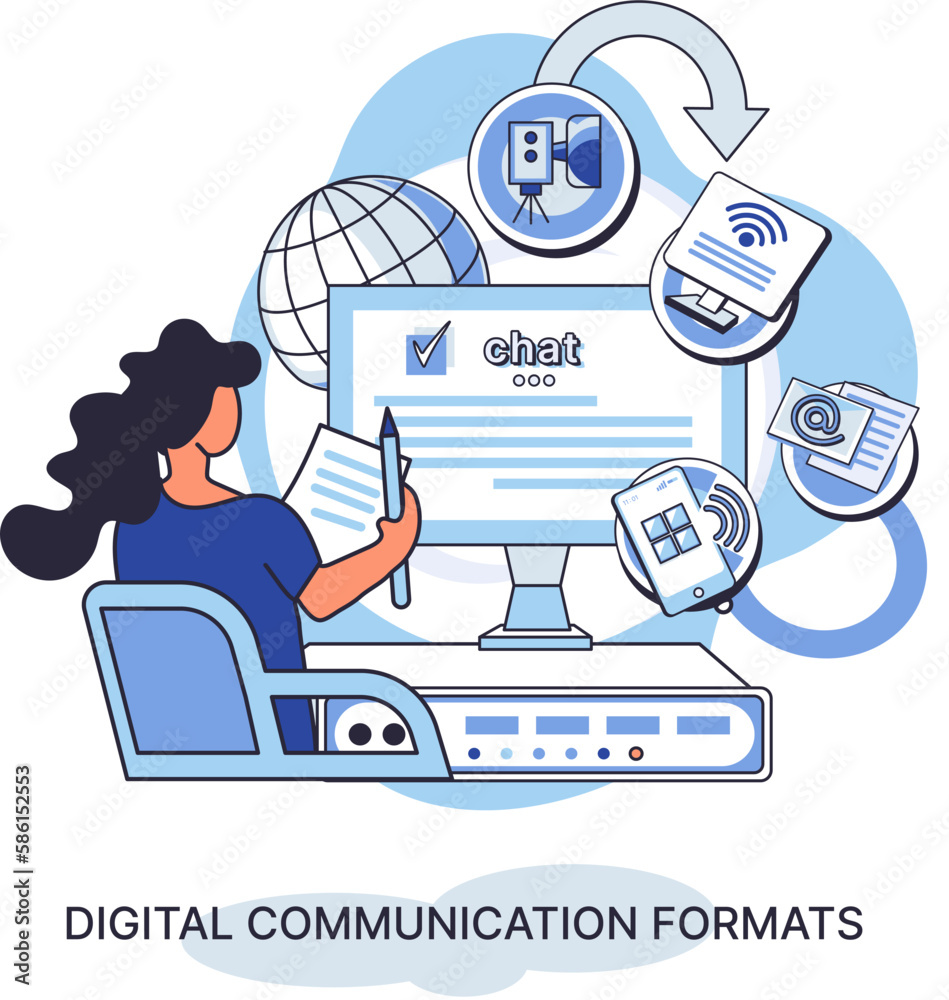 Wall mural digital communication formats metaphor, content online data and social media streaming. abstract mod