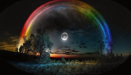 Radiant Spectrum with a LED Rainbow Shining Bright Against the Night Sky Generated by AI