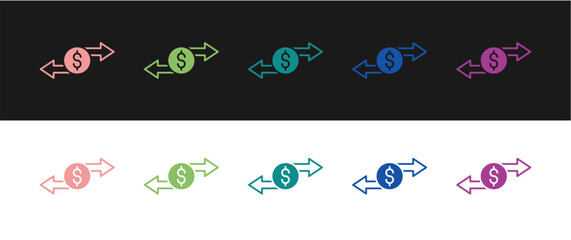 Set Money exchange icon isolated on black and white background. Cash transfer symbol. Banking currency sign. Vector