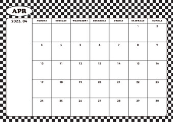 April 2023 simple design digital and printable calendar template illustration. Notes, scheduler, diary, calendar, memo, planner document template background. 