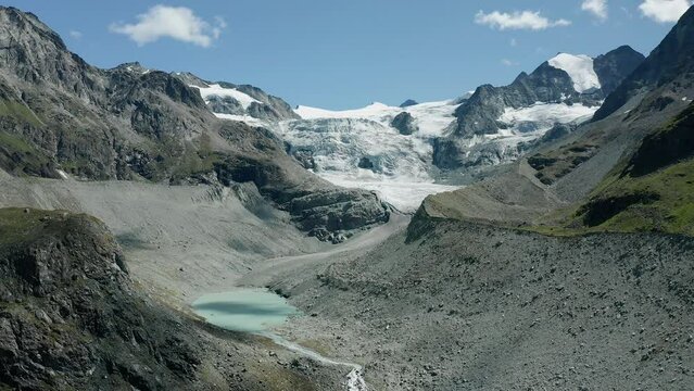 Moiry glacier in Swiss alps aerial view