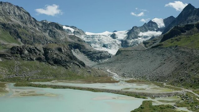 Moiry glacier in Swiss alps aerial view
