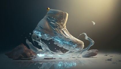 Frosty Footwear with a Close Up of a Fictional Detailed Icy Sneaker Design Generated by AI