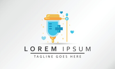 Syringe character logo or icon design. Concept for immunizations, medicine or pharmacy. Vector illustration.