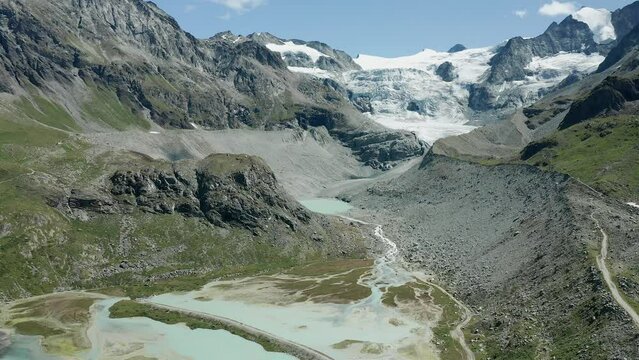 Moiry glacier in Swiss alps aerial view