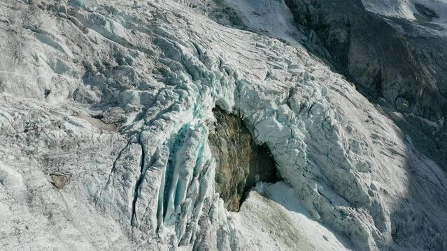 Moiry glacier in Swiss alps aerial view