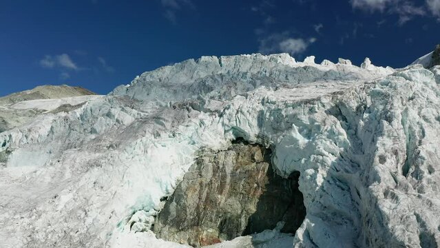 Moiry glacier in Swiss alps aerial view