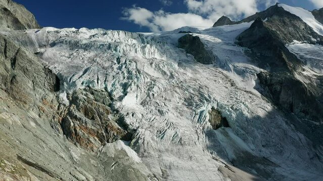 Moiry glacier in Swiss alps aerial view