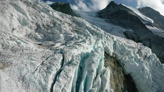 Moiry glacier in Swiss alps aerial view