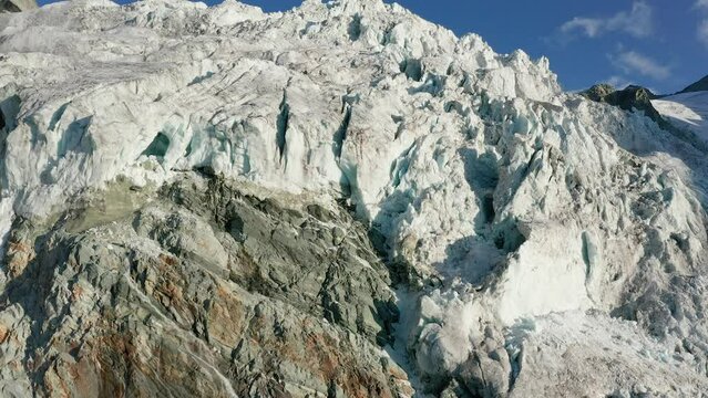 Moiry glacier in Swiss alps aerial view