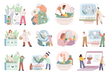 Herbal oils natural medicines. Scientist or doctor making alternative medicine herb, mortar, laboratory glassware plant in tube, flower. Doctor checking medicinal herbs. Herbal medicine. Drug research