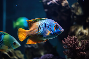 Fototapeta na wymiar tropical fishes in the coral reef, generative AI