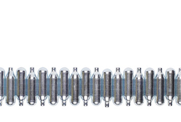 Soda charger gas cylinders in banner shape, png clipart isolated on transparent background....