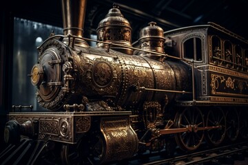 Fototapeta na wymiar Exposition : the first Locomotive - 19th century. Generative AI