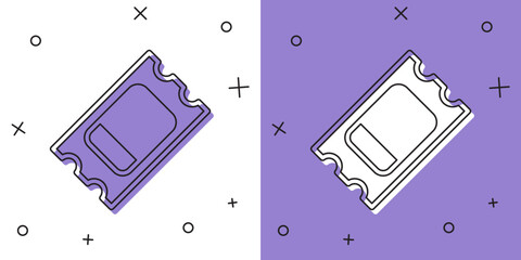 Set Circus ticket icon isolated on white and purple background. Amusement park. Vector