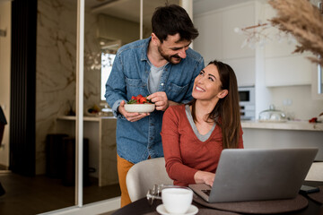 Couple of happy newlyweds enjoying their time together.