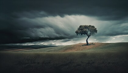 The Solitude of a Giant with a Lonesome Tree on a Quiet Country Road Generated by AI