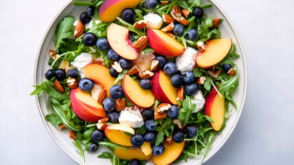 Vibrant Peach and Blueberry Salad with Arugula and Almonds: Perfect for a Quick and Healthy Meal