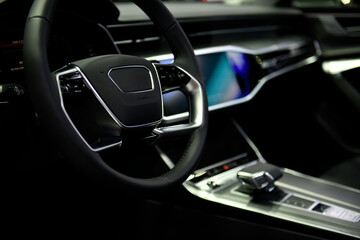 Car ventilation system and air conditioning - details dashboard touch screen controls of modern...