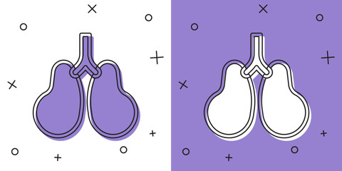 Set Lungs icon isolated on white and purple background. Vector