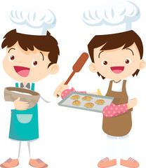 happy child baking together at kitchen ,Kids Chef Cookies