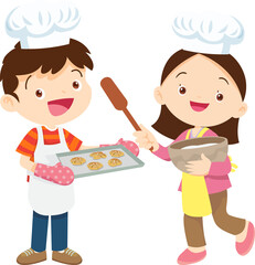 happy child baking together at kitchen ,Kids Chef Cookies