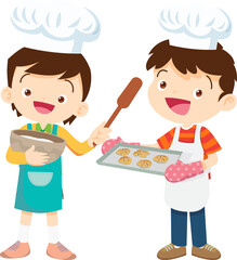 happy child baking together at kitchen ,Kids Chef Cookies