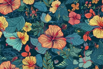 vibrant floral pattern set against a blue backdrop created with Generative AI technology
