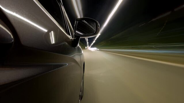 Car Driving In The City With Light Trails At Night. - hyperlapse, Long Exposure