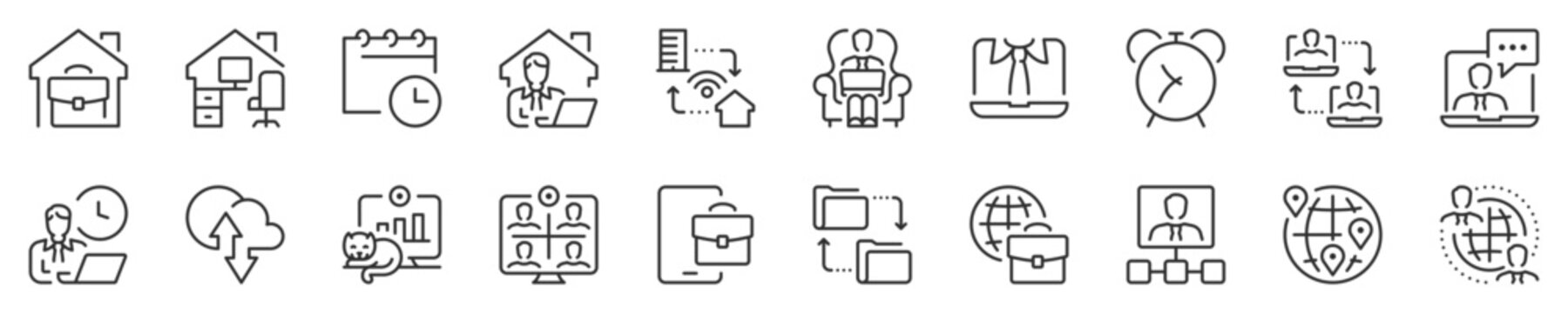 Remote working, business concepts concepts thin line icon set. Symbol collection in transparent background. Editable vector stroke. 512x512 Pixel Perfect.