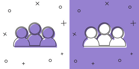 Set Meeting icon isolated on white and purple background. Business team meeting, discussion concept, analysis, content strategy. Presentation conference. Vector