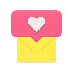 Like message love email yellow envelope social media network chat notification 3d icon vector