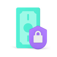 Cash money dollar currency banking safety security guarantee shield lock 3d icon realistic vector