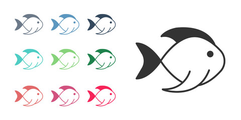 Black Fish icon isolated on white background. Set icons colorful. Vector