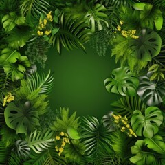 Green leaves nature frame border of tropical plants bu ai generated