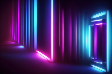 Abstract glowing blue purple neon lights background illustration. Generative AI