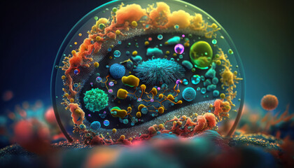 Bacteria and virus cells World under the microscope created with Generative AI technology